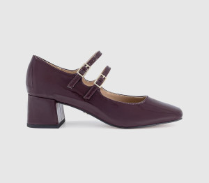 OFFICE Womens Mercy Double Strap Heeled Mary Janes Burgundy Patent Red, 7