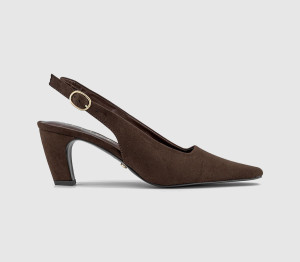 OFFICE Womens Monaco Chisel Toe Slingback Court Heels Brown Faux Suede, 7