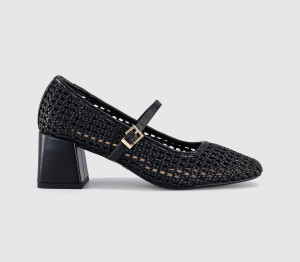 OFFICE Womens Mara Basket Weave Heeled Mary Janes Black, 5