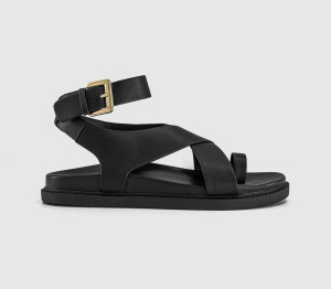 OFFICE Womens Simone Toe Loop Ankle Strap Footbed Sandals Black, 7