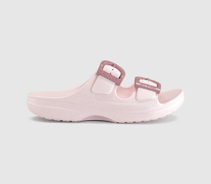 Crocs Womens Saturday Two Strap Sandals Bubble Ice Enamel Buckle White, 3