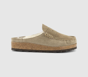 Birkenstock Mens Naples Shearling Loafers Taupe Suede Natural, 9.5