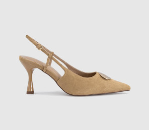OFFICE Womens Hazel Trim Detail Slingback Court Heels Taupe Faux Suede Natural, 8