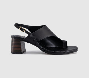 OFFICE Womens Montreal Toe Post Stacked Heel Sandals Black Leather, 7