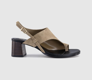 OFFICE Womens Montreal Toe Post Stacked Heel Sandals Taupe Suede Natural, 6