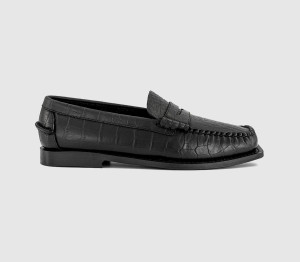 Sebago Womens Madison Loafers Black Croc Emboss, 3