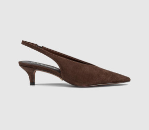OFFICE Womens Monique High Vamp Slingback Kitten Heels Court Brown Faux Suede, 4
