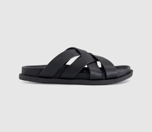 OFFICE Mens Saxon Cross Strap Footbed Sliders Black, 7