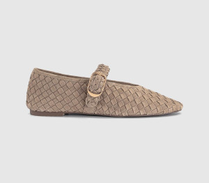OFFICE Womens Fauna Leather Weave Mary Janes Taupe Suede Natural, 4