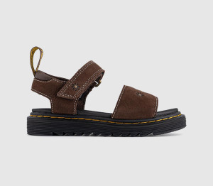 Dr. Martens Marlowe Flower Kids Sandals Dark Brown Tumbled Nubuck, 10 Youth
