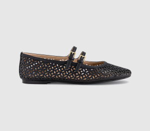 OFFICE Womens Flair Laser Cut Double Strap Mary Janes Black, 5