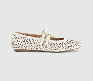 OFFICE Womens Flair Laser Cut Double Strap Mary Janes Off White, 7