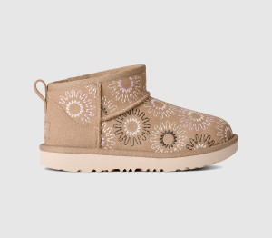UGG Classic Ultra Mini Sun Stitch Kids Boots Mustard Seed Natural, 12 youth