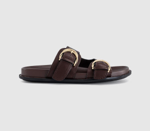 OFFICE Womens Shania Double Buckle Footbed Sandals Dark Brown, 5
