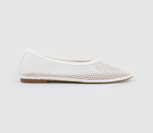 OFFICE Womens Fling String Mesh Ballet Flats White, 5