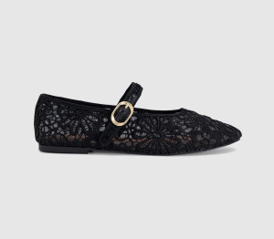 OFFICE Womens Forget Me Not Crochet Mary Jane Ballerinas Black, 7