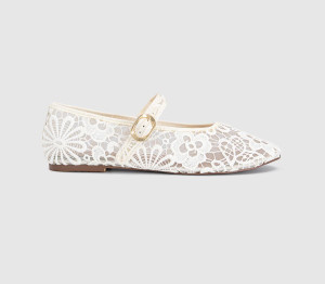 OFFICE Womens Forget Me Not Crochet Mary Jane Ballerinas Cream Natural, 8