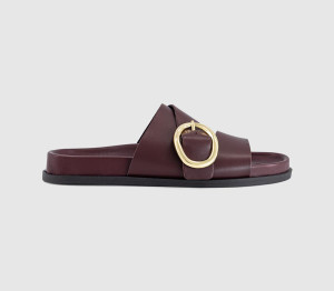 OFFICE Womens Salsa Buckle Trim Footbed Sliders Burgundy Leather Red, 8