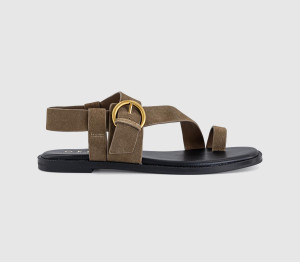 OFFICE Womens Storm Strappy Buckle Sandals Brown Suede, 4