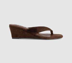 OFFICE Womens Maven Toe Post Wedge Sandals Brown Faux Suede, 9