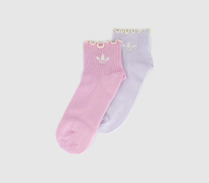 Adidas Ruffle Ankle 2 Pack Socks Frozen Purple Off White Orchid Fusion, M
