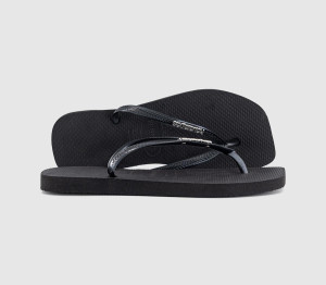 Havaianas Womens Slim Square Metallic Logo Flip Flops Black, 8