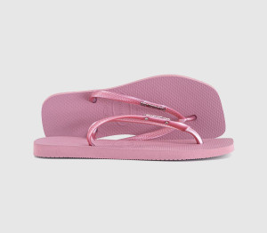 Havaianas Womens Slim Square Metallic Logo Flip Flops Rose Chiffon Pink, 8