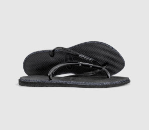 Havaianas Womens Slim Point Glitter Flip Flops Black, 8