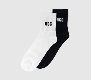 UGG Quinlin Logo Quarter 2 Pack Socks White Black, One Size