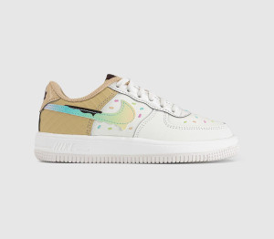 Nike Kids Air Force 1 Youth Trainers Sail Red Sesame Bleached, 13 Youth
