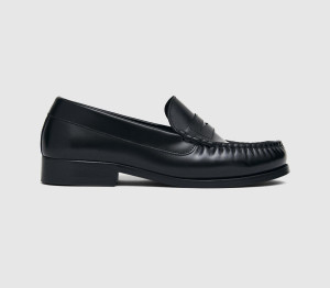 Alohas Womens Rivet Loafers Black Leather, 7