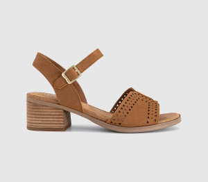 TOMS Womens Eloise Heeled Sandals Brown Sugar Nubuck Leather Perf, 4