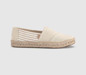 TOMS Womens Alpargata Rope 2.0 Slip Ons Beige Heritage Canvas Woven Stripe Natural, 4