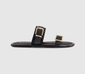 OFFICE Womens San Francisco Double Buckle Flat Sliders Black, 4