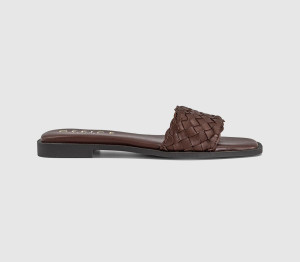 OFFICE Womens Scottie Leather Weave Sliders Brown, 6