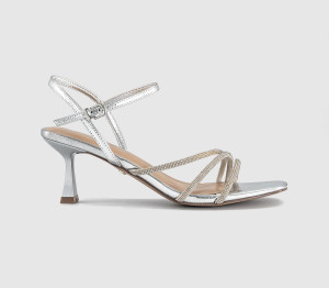 OFFICE Womens Millie Multi Strap Heels Silver Embellished, 6
