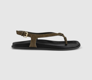 OFFICE Womens Sabrina Slingback Toepost Footbed Sandals Olive Suede Green, 6