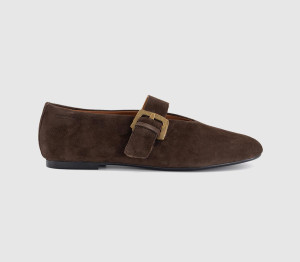 Vagabond Aleya Strap Ballet Flats Coffee Suede Brown, 7