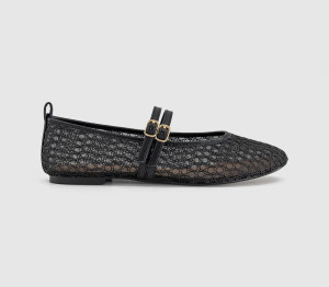 OFFICE Womens Fenix Double Strap Mary Jane Ballet Flats Black Mesh, 7