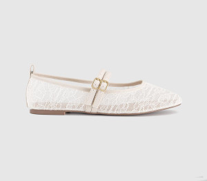OFFICE Womens Fenix Double Strap Mary Jane Ballet Pumps Cream Lace White, 7
