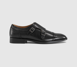 OFFICE Mens Midland Punch Detail Monk Strap Shoes Black, 8