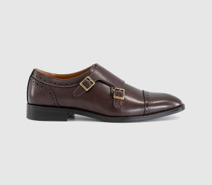 OFFICE Mens Midland Punch Detail Monk Strap Shoes Brown, 9