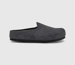 Birkenstock Womens Amsterdam Wrapped Clogs Charcoal Suede In Grey, 6