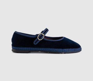 Flabelus Womens Mary Janes Navy Velvet Blue, 6
