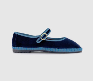 Flabelus Womens Mary Janes Navy Blue Velvet, 4