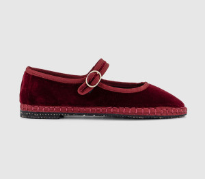 Flabelus Womens Mary Janes Red Velvet, 7