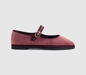 Flabelus Womens Mary Janes Pink Burgundy Velvet, 8