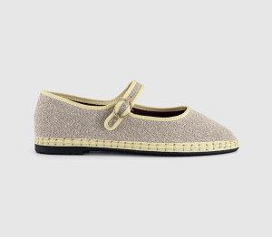 Flabelus Womens Mary Janes Linen Beige Yellow Natural, 7