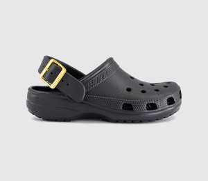 Crocs Womens Classic Metallic Buckle Clogs Black, 5