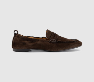 OFFICE Womens Fondant Square Toe Ruched Loafers Brown Suede, 5